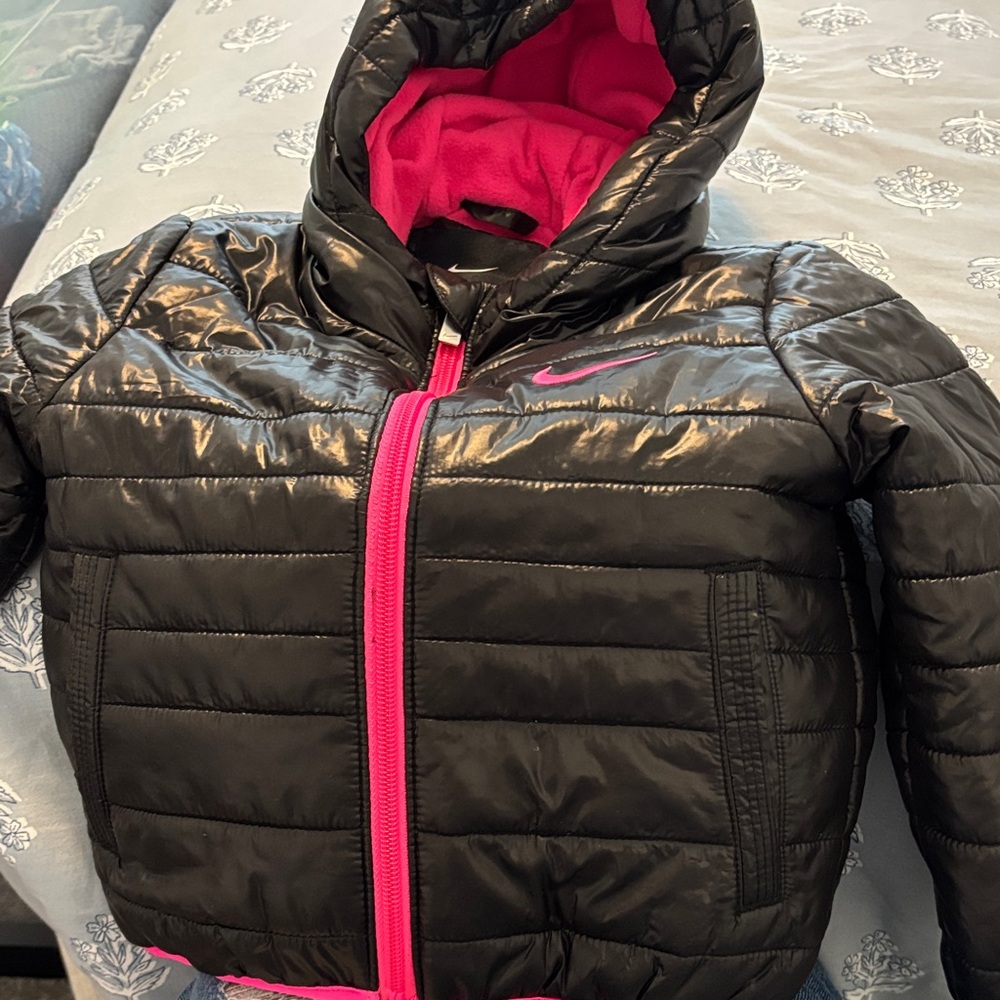 Nike Black and Pink Kids Puffer Jacket